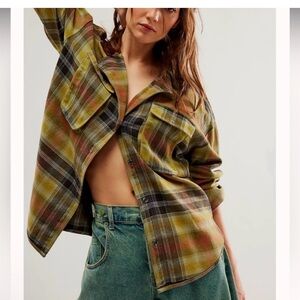 We The Free Oversized Plaid Shirt Jacket in Green, Black, Red
